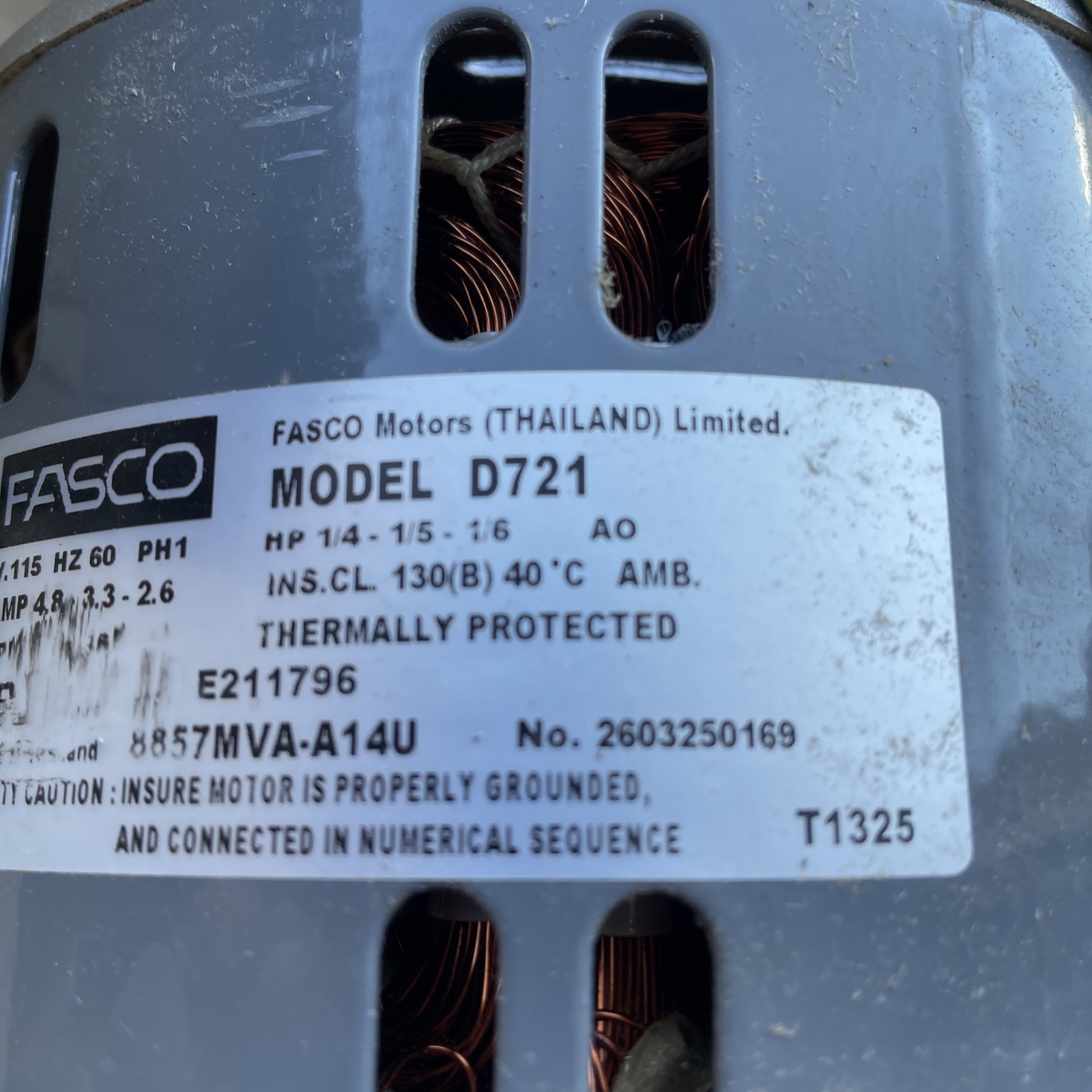 FASCO D721 Direct Drive Blower Motor: 1/4,1/5,1/6 HP , 3SP, Open Air-Over, 115 V