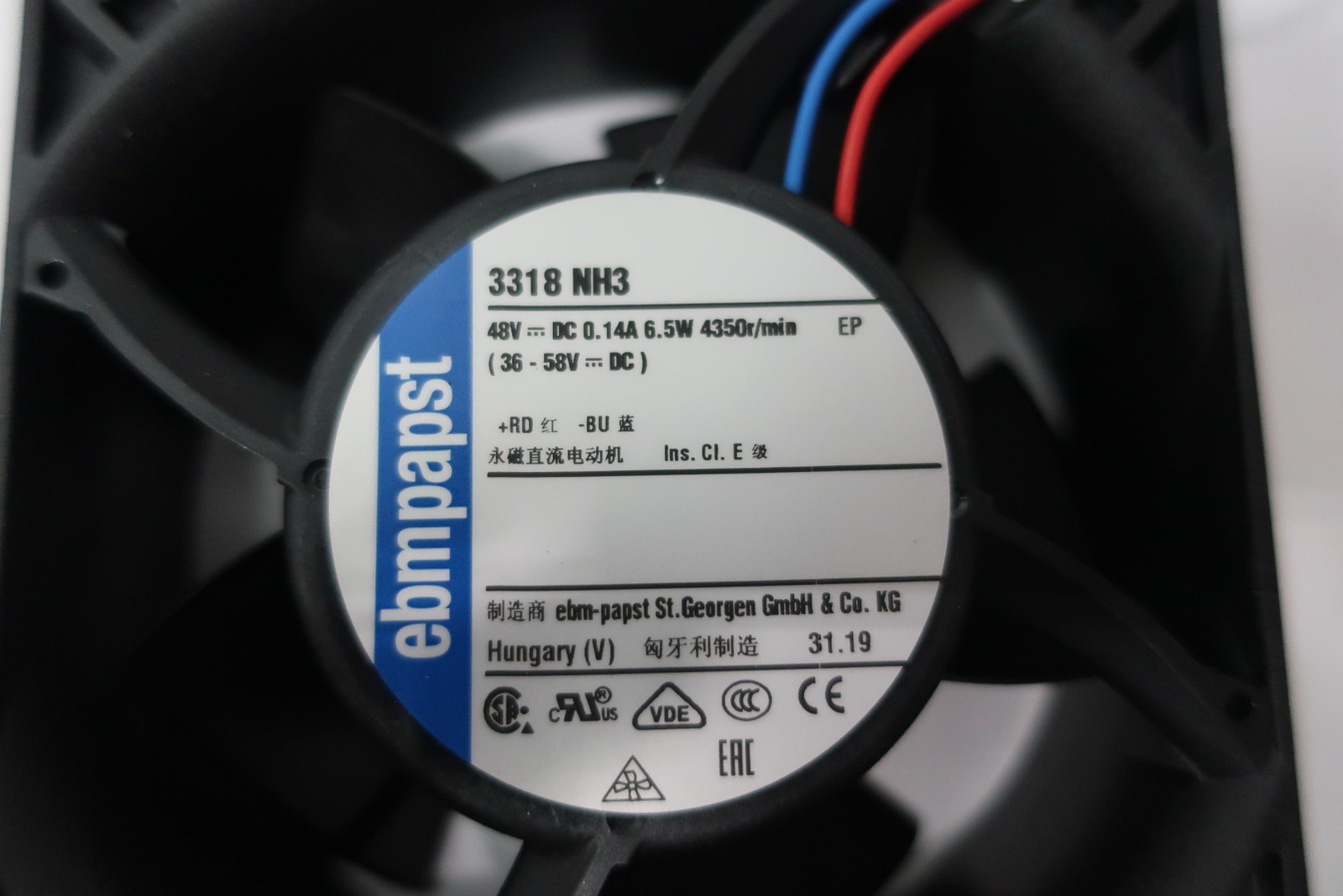 Ebmpapst 3318NH3 Axial Fan 3-1/2in 48v-dc 4350rpm
