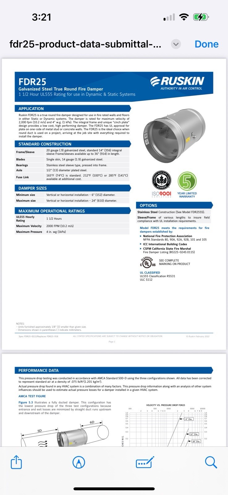 Ruskin FDR25 Galvanized Steel 12” Round Fire Damper – Dynamic Systems – New
