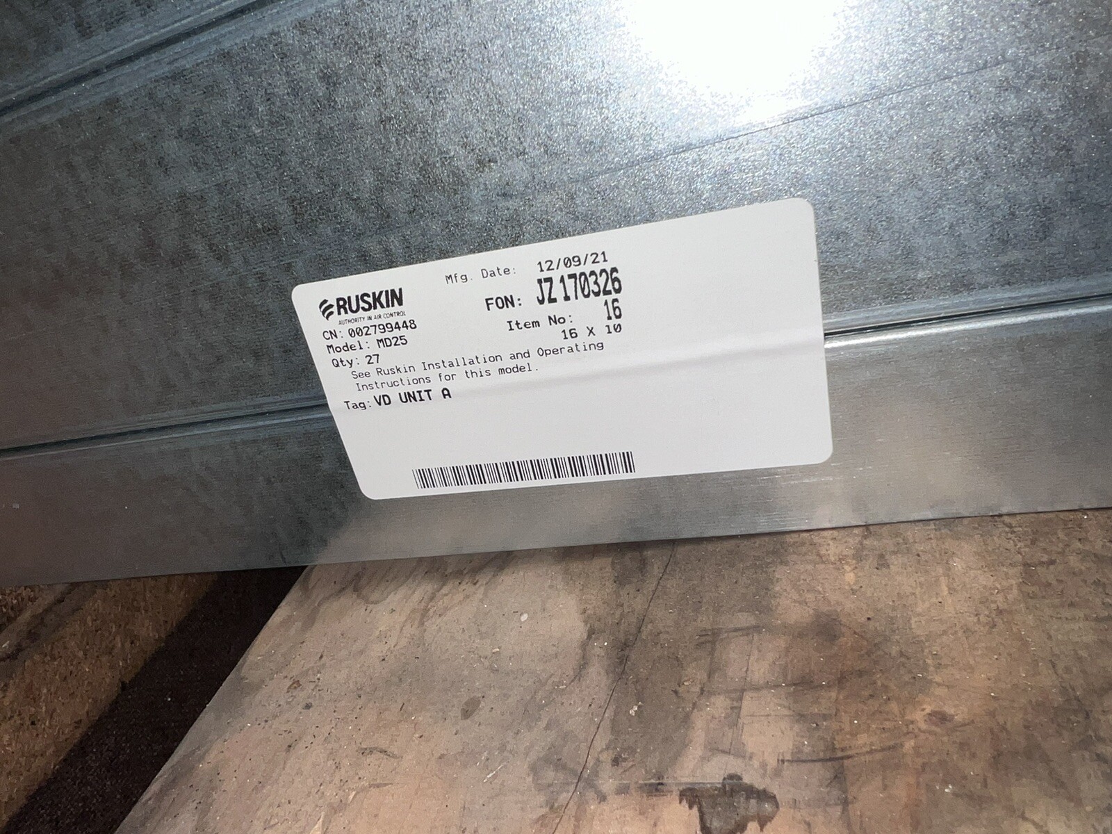 Ruskin Model Md25 16×10 Damper