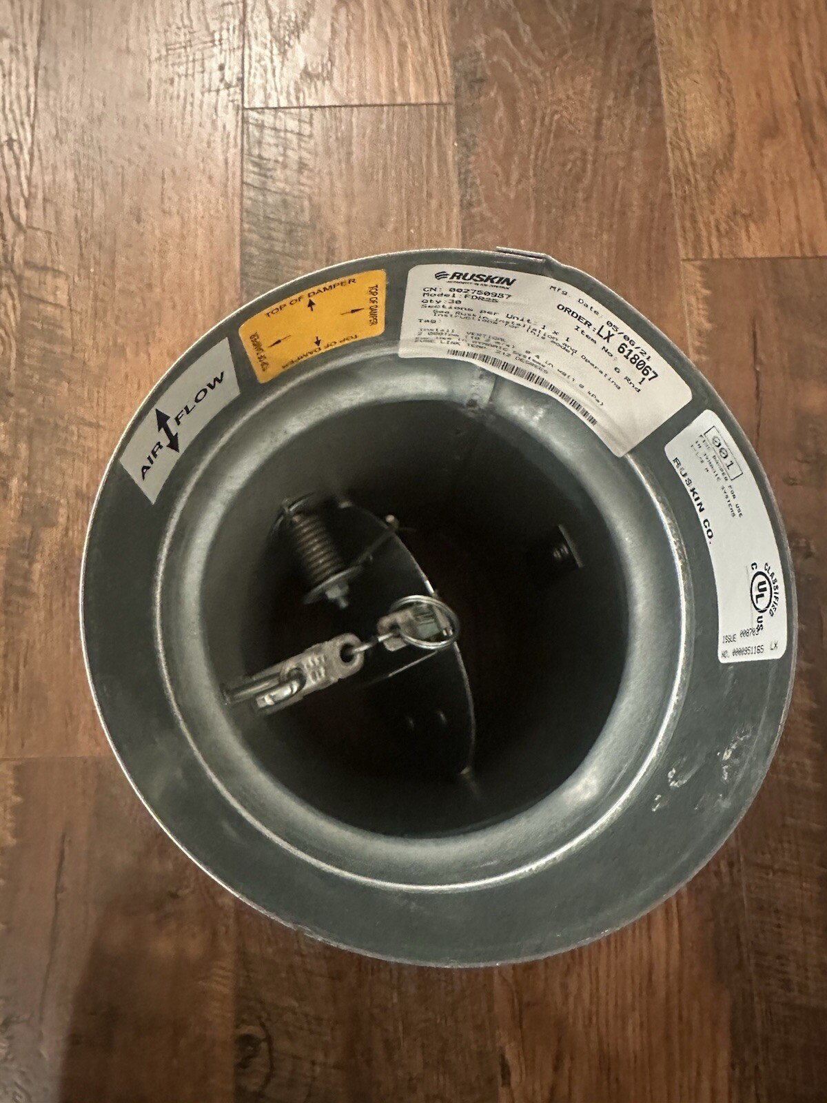 Ruskin ZPD25 6 inch round fire damper 14″ tall