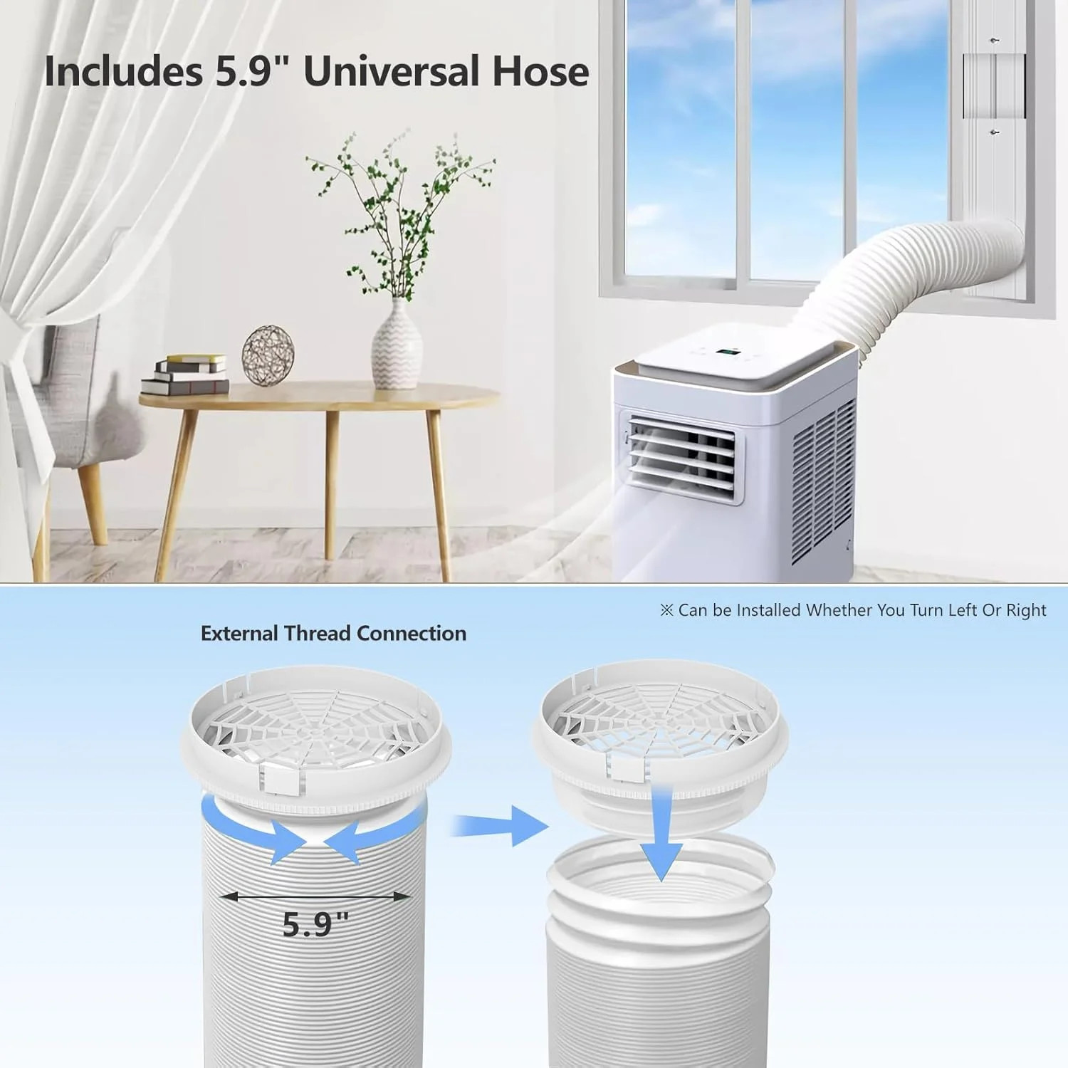 Portable AC Window Vent Kit with 5.9″ Exhaust Hose, Adjustable PVC Window Seal P