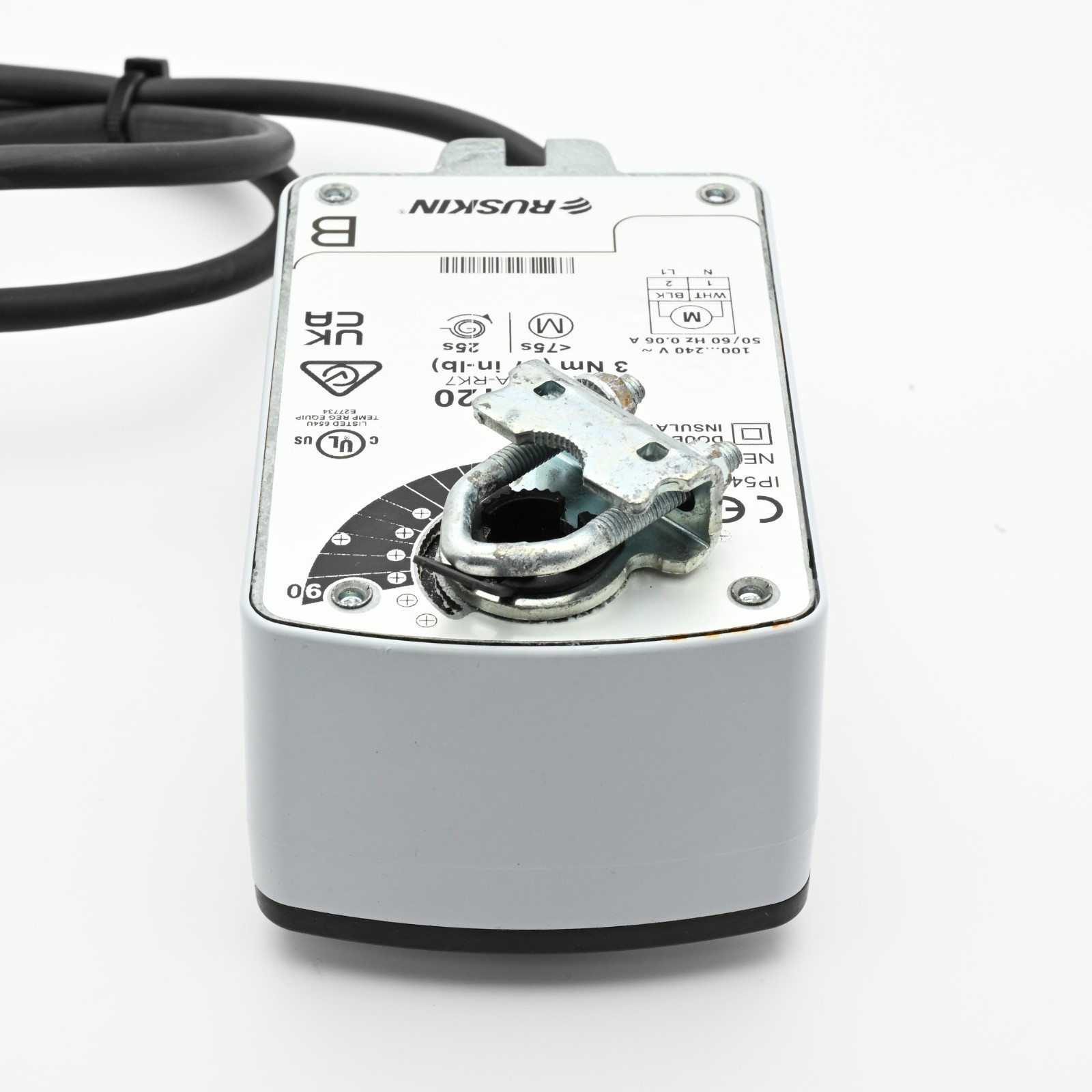 Ruskin RUS-S120 M9203-BUA-RK7 Actuator 3Nm (27 in-lb) 100-240V 50/60Hz 0.06A
