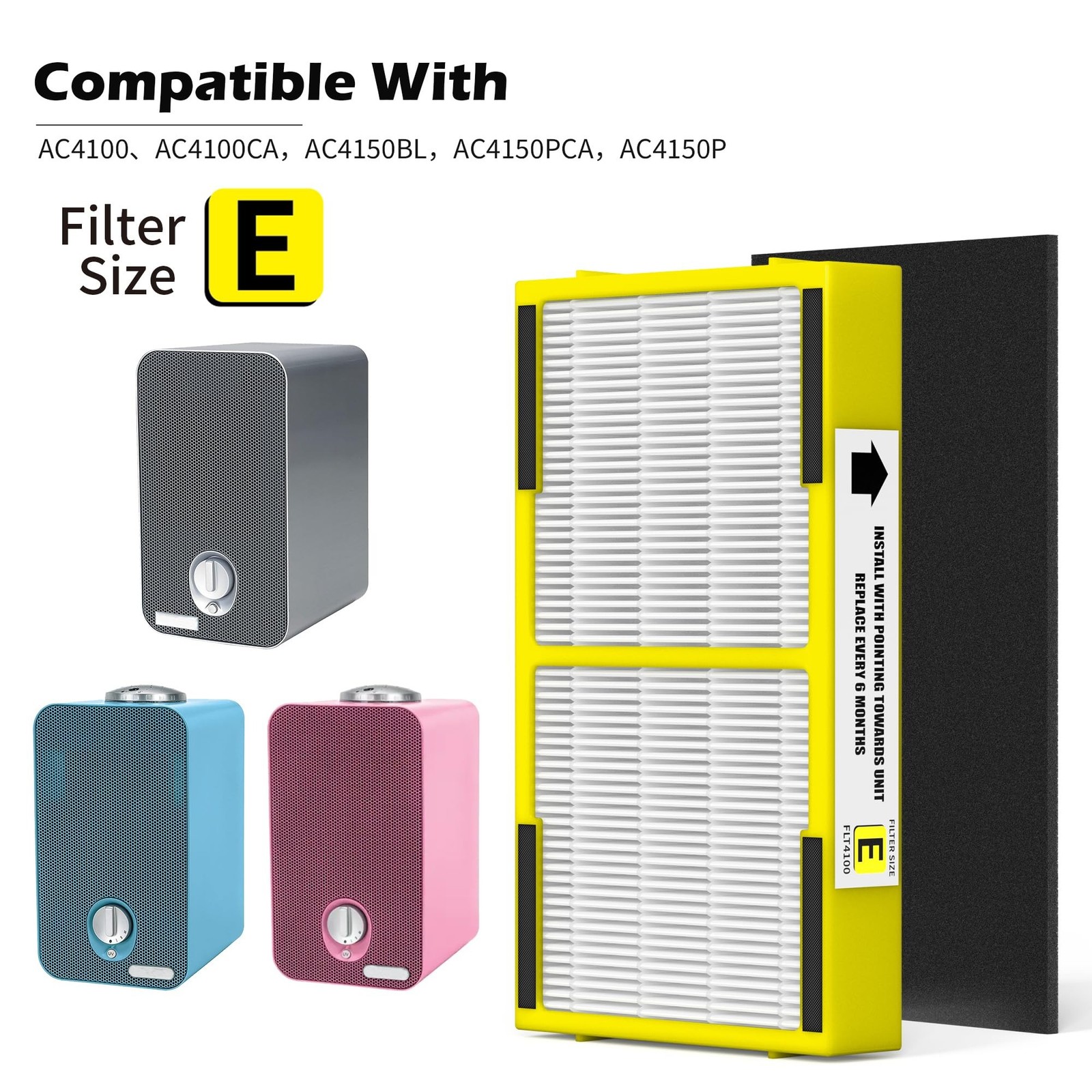 4 Pack FLT4100 HEPA Replacement Filter Size E Compatible With Guardian Techno…
