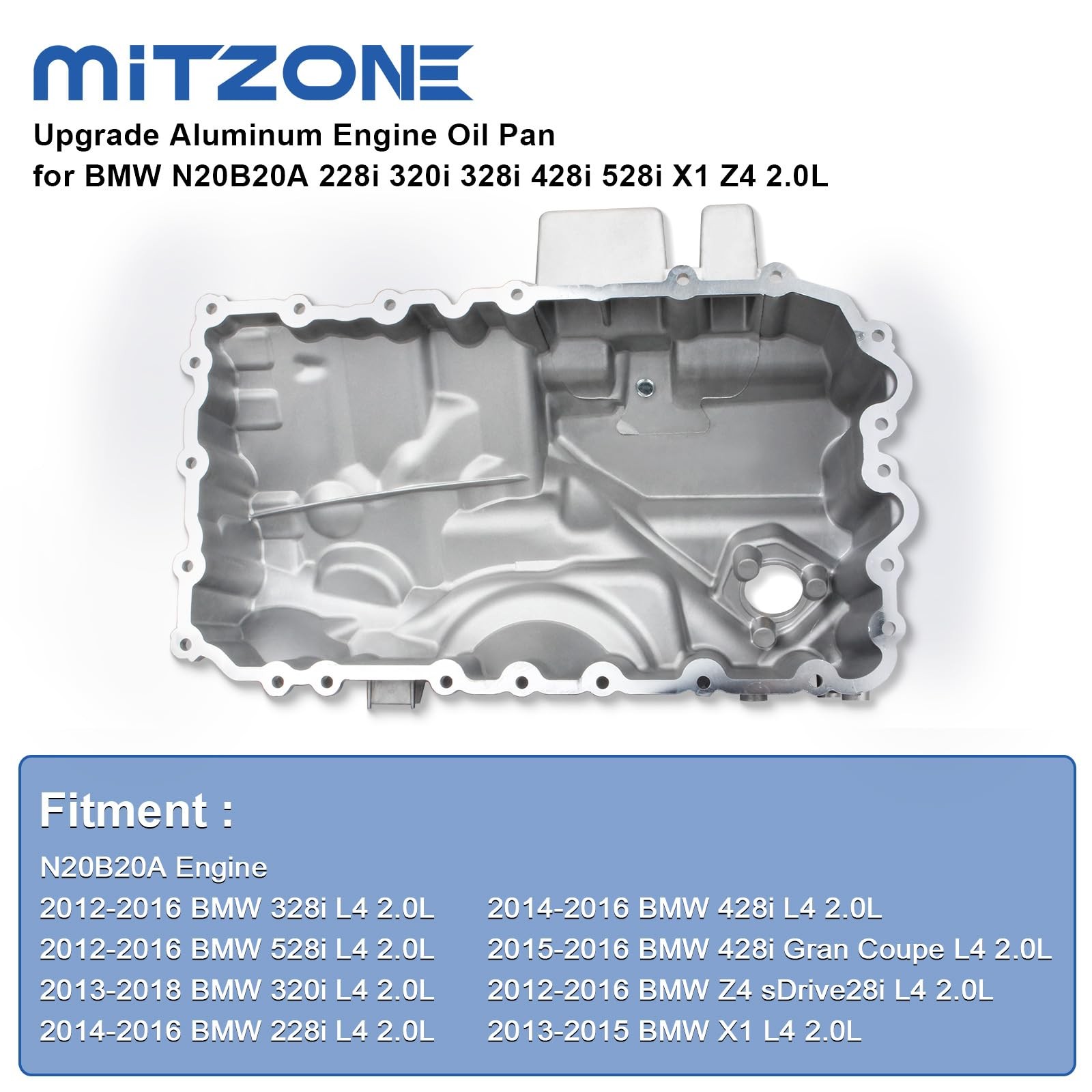 Mitzone Upgrade Aluminum Engine Oil Pan Compatible 2013-2018 Bmw 528I 328I 320I