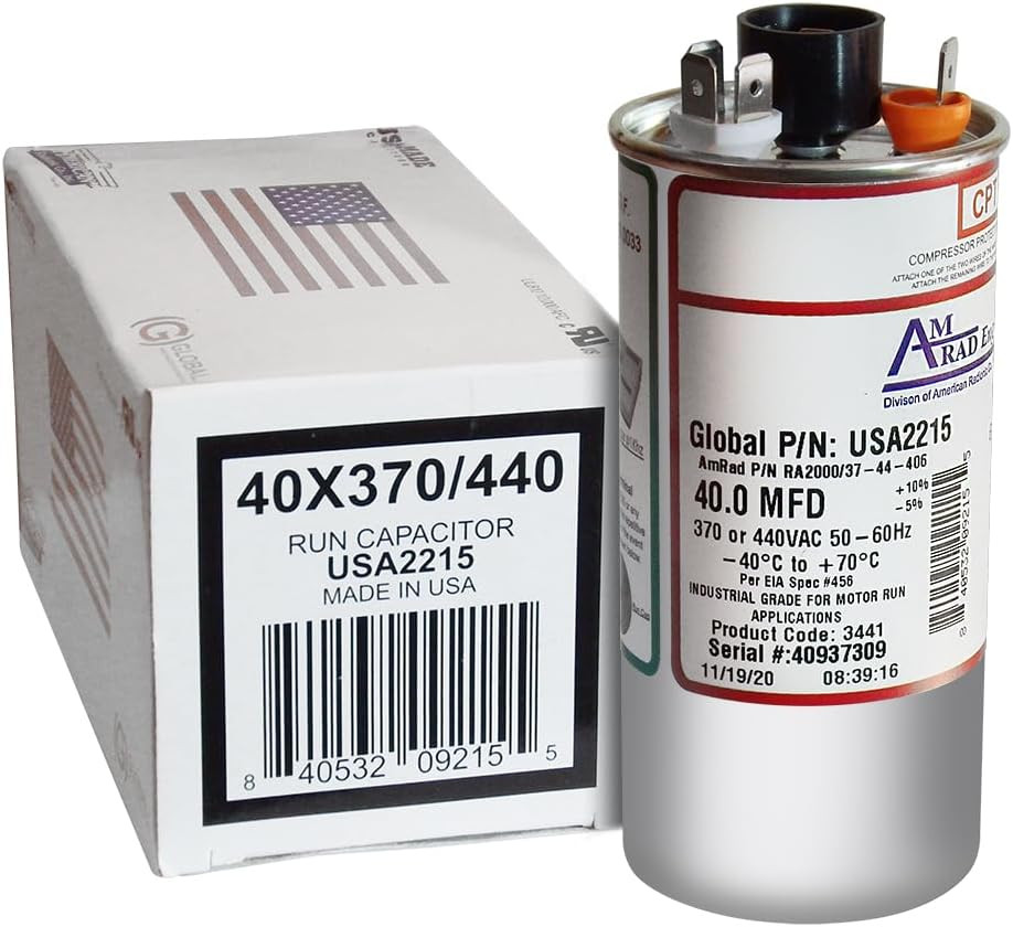 USA2215 round Motor Run Capacitor, 40 MFD, 370/440 Vac