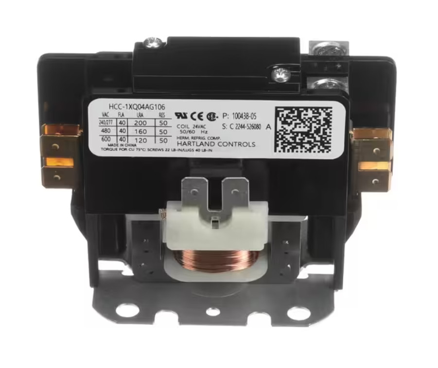 Lennox HCC-1XQ04AG106, 100438-05, Contactor, 1 Pole, 24V AC, 50/60HZ Coil, 40FLA