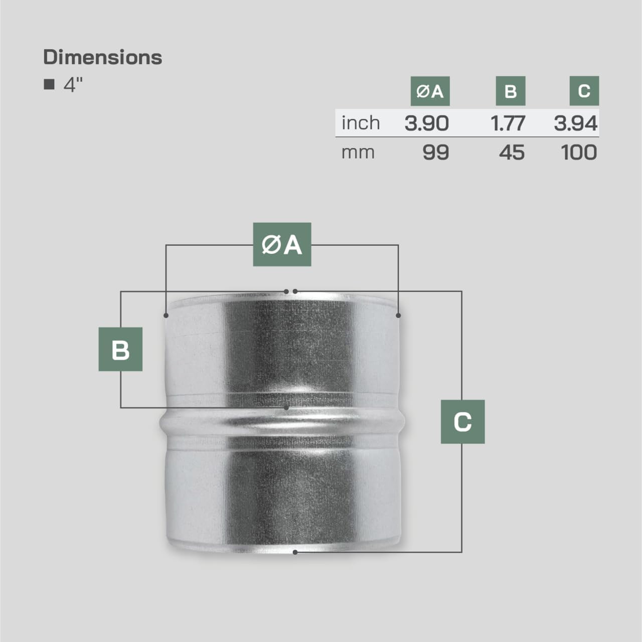 Vent Systems 4” Inch Galvanized Steel Duct Connector – round Ventilation Duct E