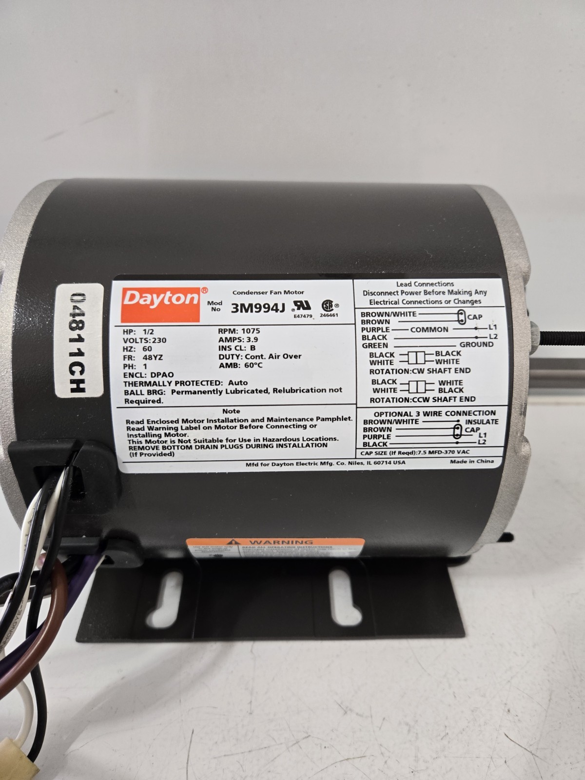 Dayton 3M994 Condenser Fan Motor 1/2HP 3M994J