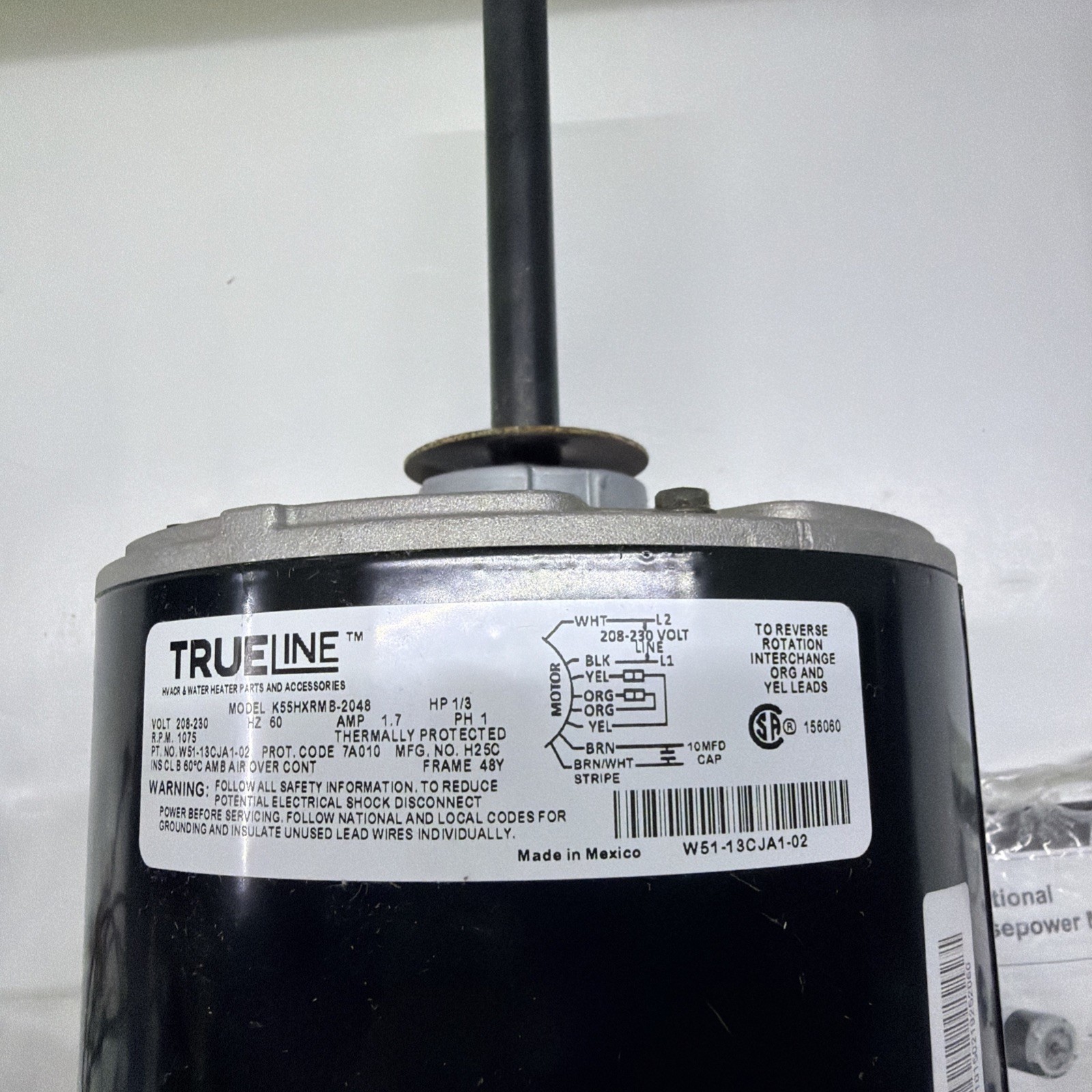 TrueLine W51-13CJA1-02 1/3 HP Universal Condenser Fan Motor 208-230V 1075 RPM