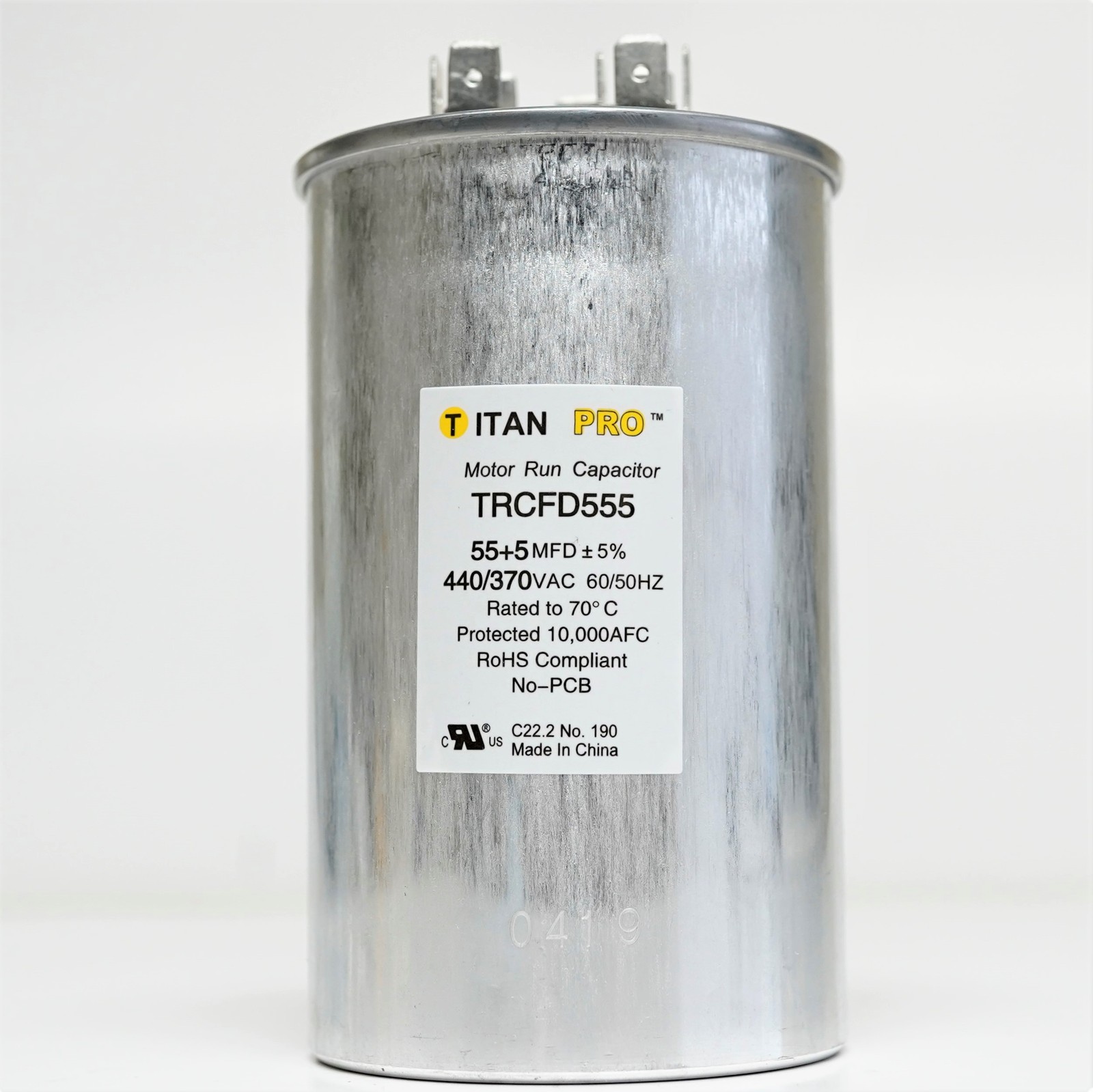 TitanPro TRCFD555 HVAC Round Dual Motor Run Capacitor 55/5 MFD/UF 440/370 Volts