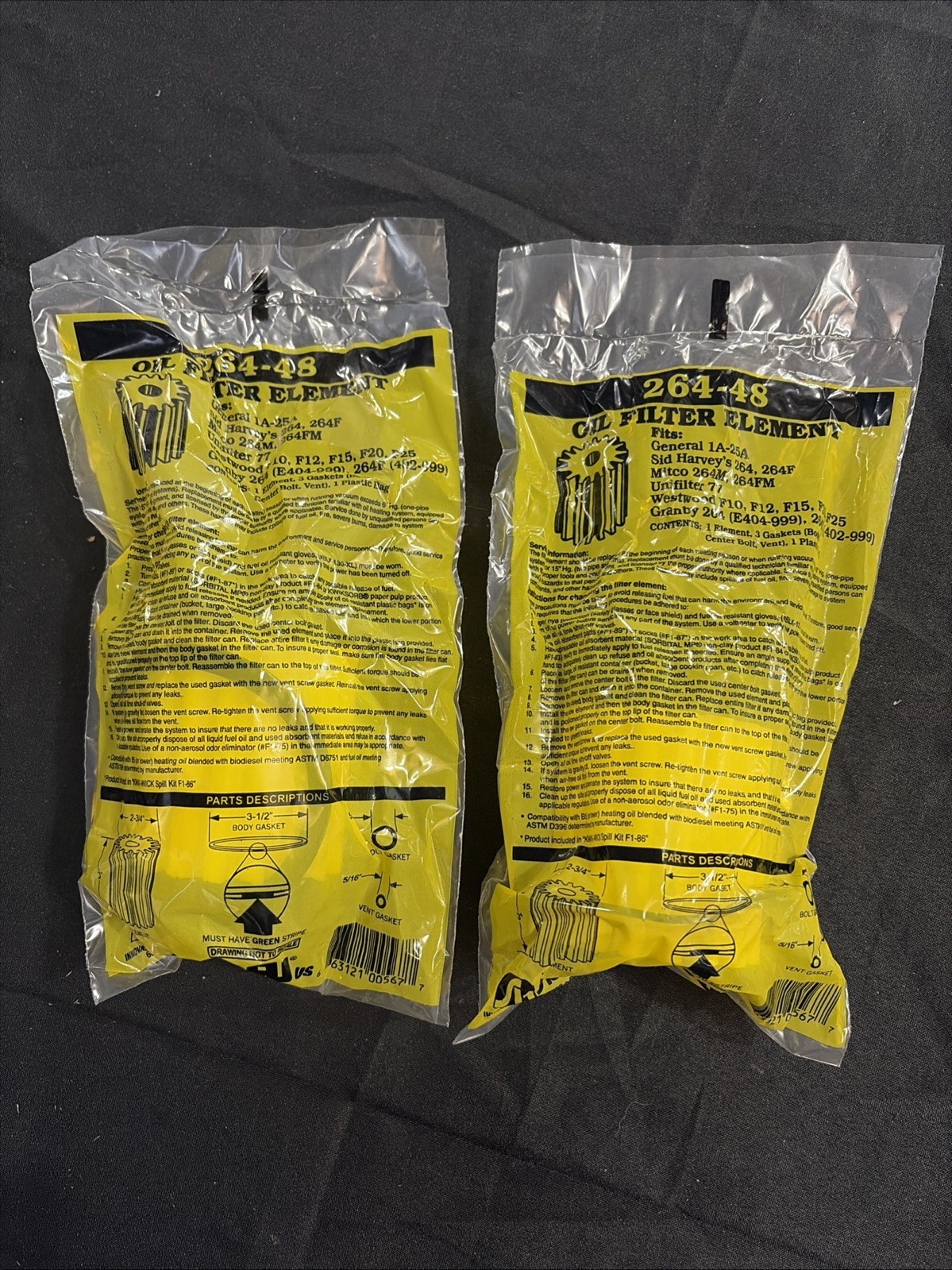 Oil Filter Replacement Cartridge Element, Gasket, General 1A-25A, #264-48 (Qty 2