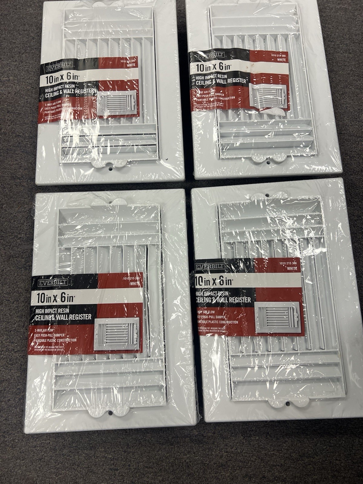 4 Pack Everbilt 10×6 High Impact Resin Ceiling & Wall Registers White RGC106RHD