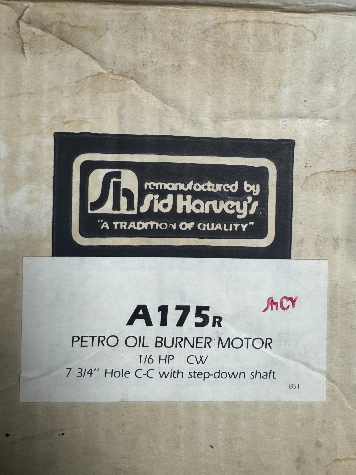 Sid Harvey A175R PETRO Oil Burner Motor 1/6 HP 115V 1725 RPM CW With Box- NOS