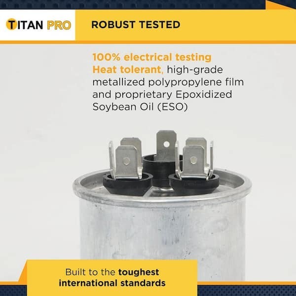 TitanPro TRCFD455 HVAC Round Dual Motor Run Capacitor. 45/5 MFD/UF440/370 Volts