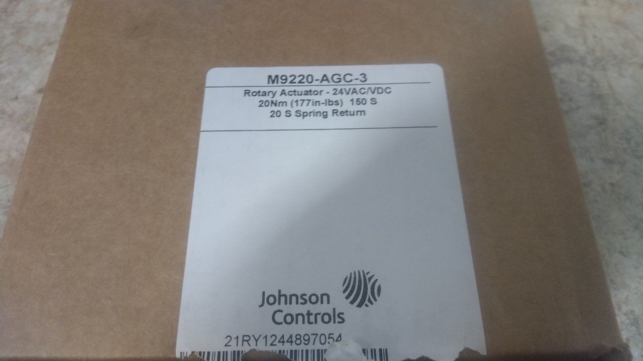 Johnson Controls M9220-AGC-3 24VAC/DC 177 In-Lb Torque Spring Return Actuator