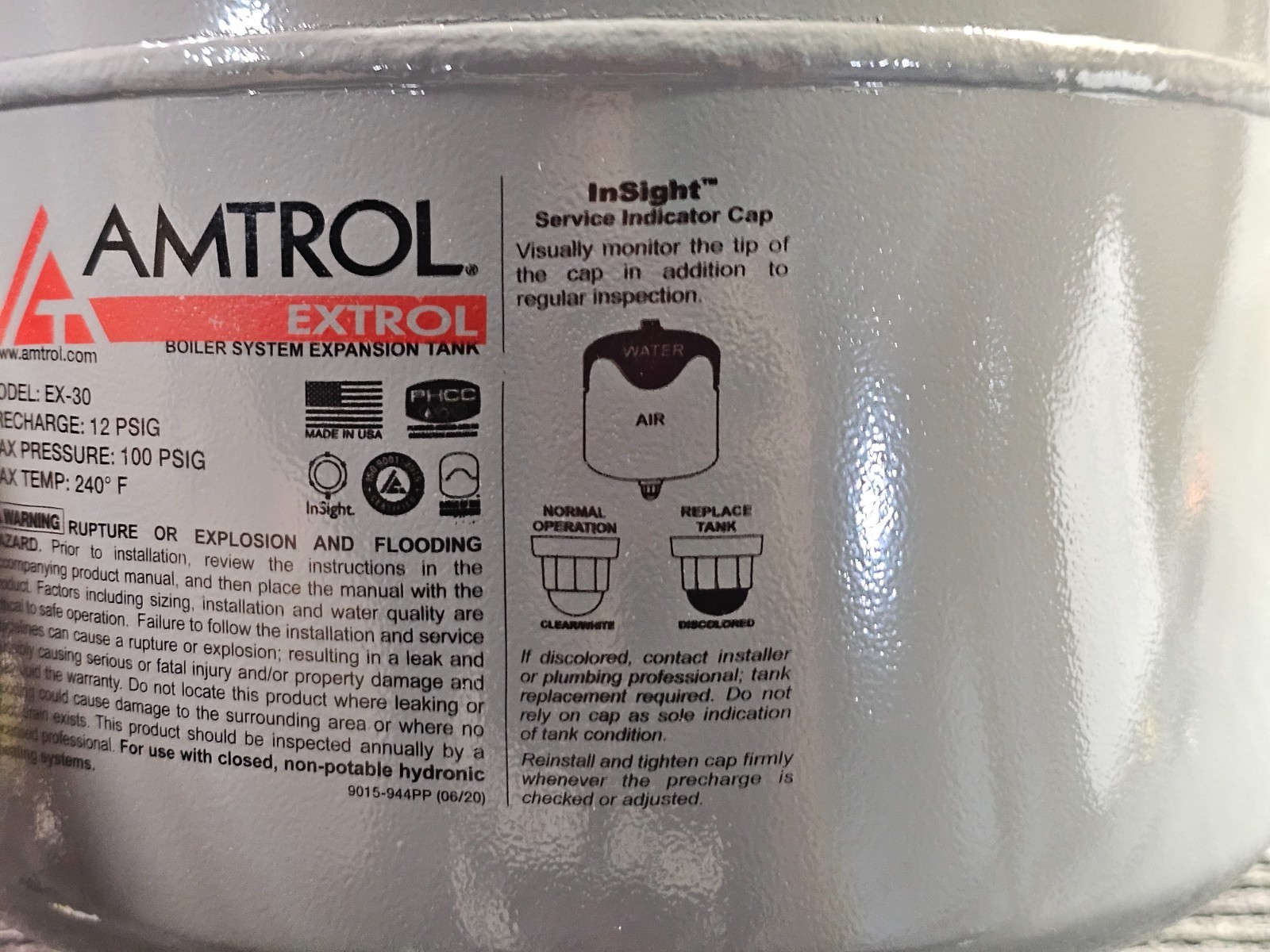 Amtrol Extrol EX-30 4.4 Gallon In-Line Hydronic Expansion Tank 240 Degrees F