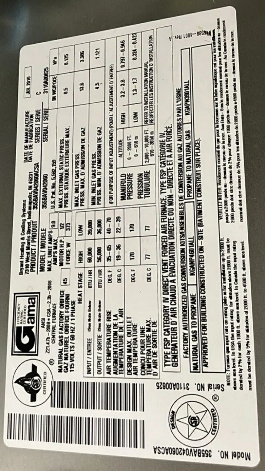 355BAV042060ACSA HD44RE122 5SME39HXL3006A OEM control modular of Bryant Furnace