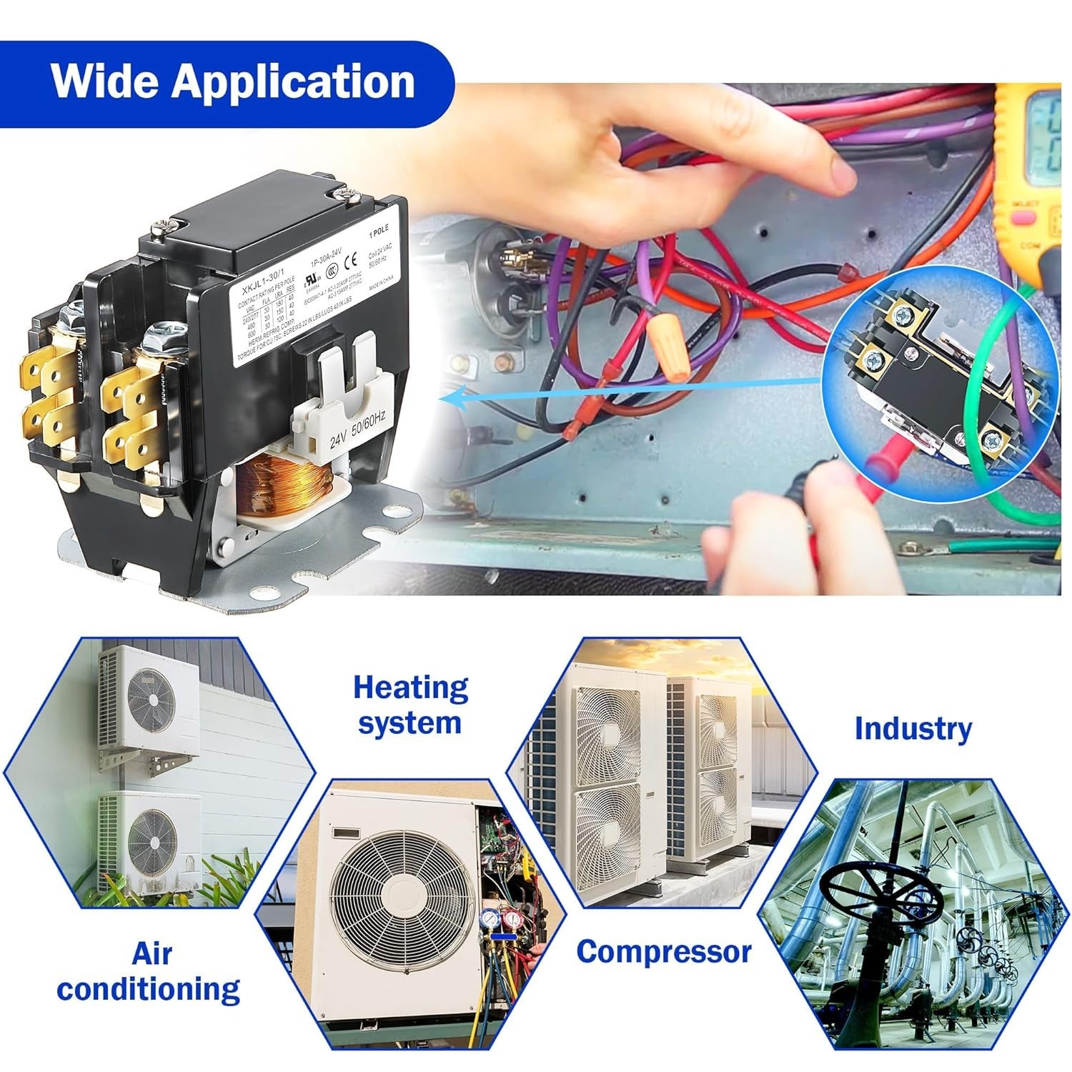 Carrier HVAC Motor Contactor, 24V 30 Amp Coil 1 Pole Replacement Relays(4 Packs)