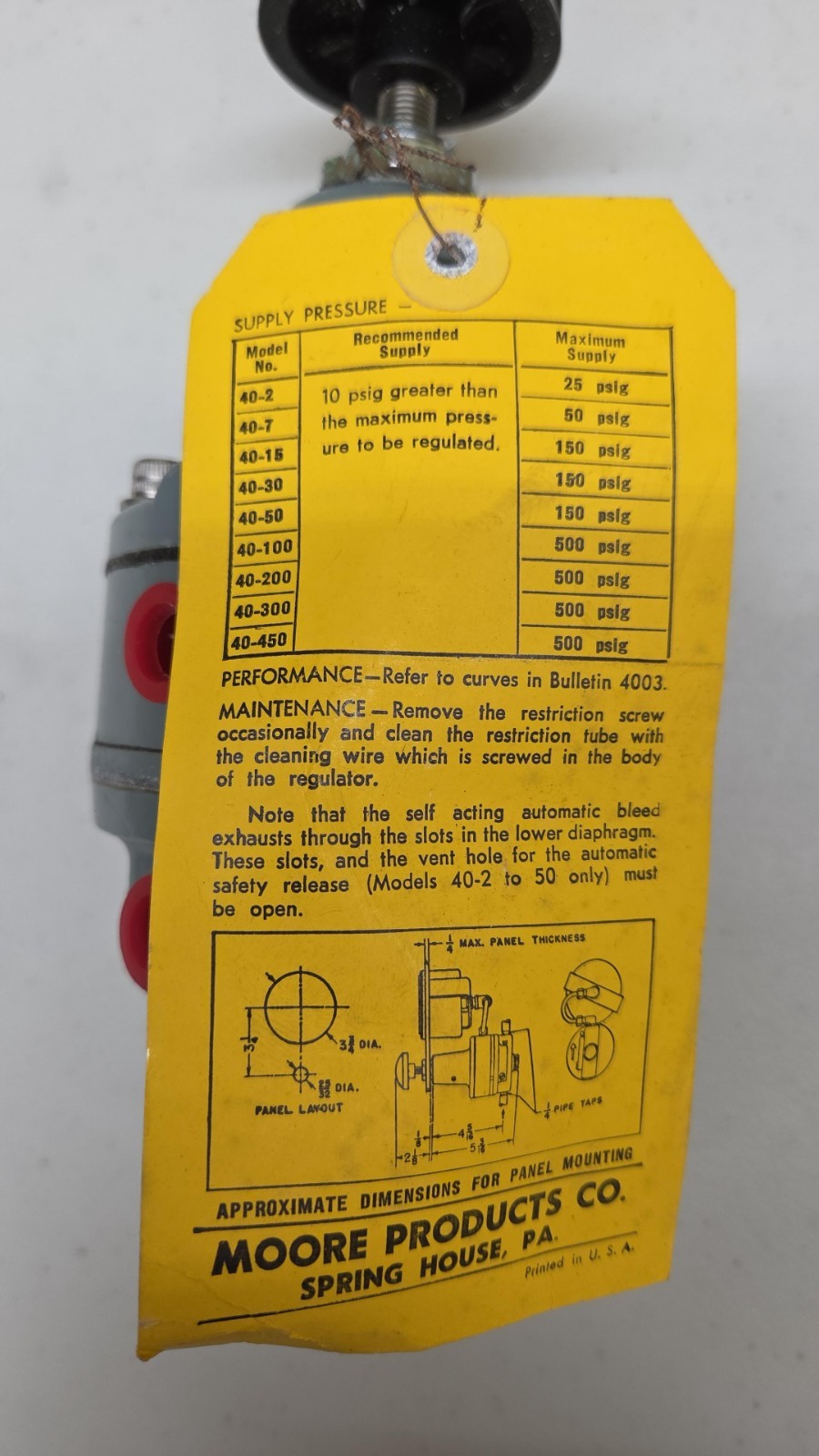 New Old Stock Moore Nullmatic 1/4” NPT 1.5-100 psig Pressure Regulator 40-100 72