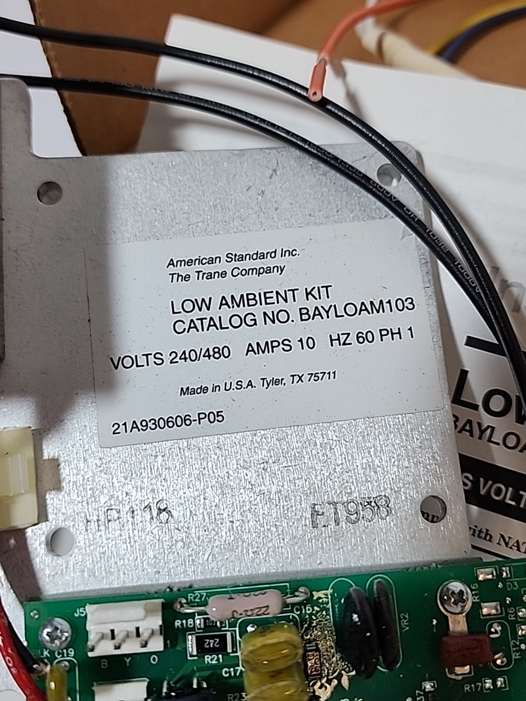 Trane American Standard BAYLOAM103 Low Ambient Control Kit HDPC-IN-18B