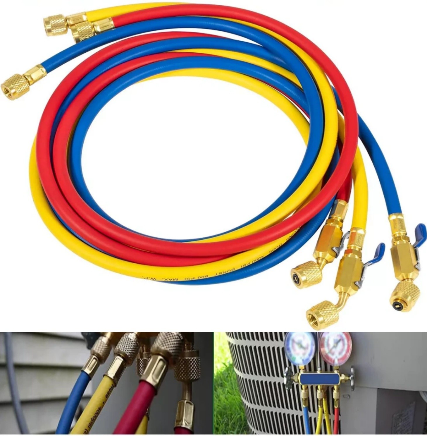 29986 Plus II 72″ Hose 1/4″ Compact Ball Valve End Refrigerant Charging Hose 3PC