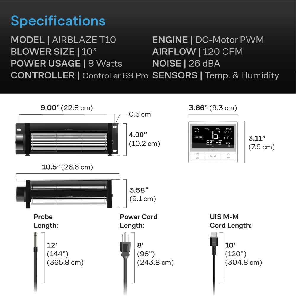 AIRBLAZE T10, Universal Fireplace Blower Fan 10″ Lennox, Hearth Glo, Majestic