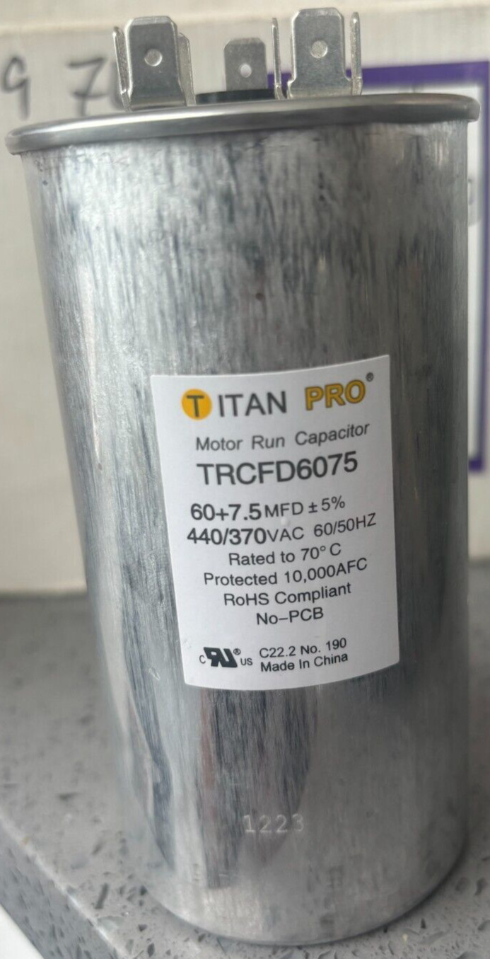 Titan Pro Motor Run Capacitor TRCFD6075 60/7.5 MFD