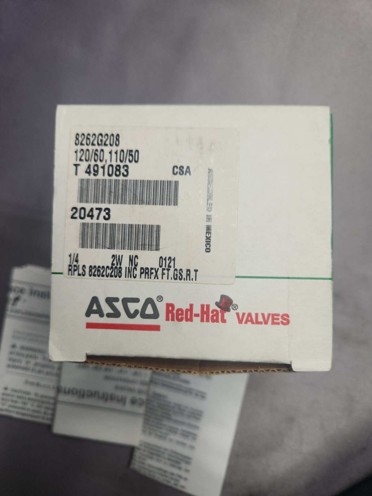 ASCO SHUT-OFF VALVE 8262G208 PIPE 1/4” Air Water Oil 90-100 Psi New
