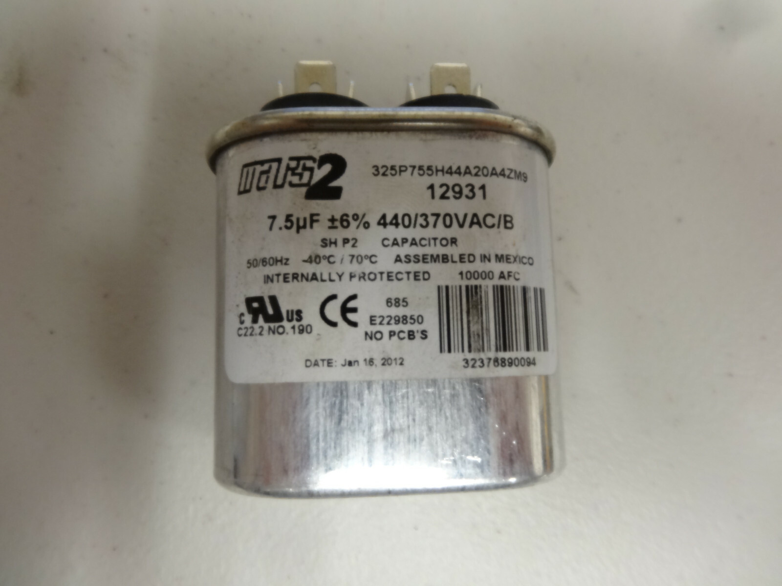 Mars2/Jard Capacitor 12931;7.5uf; 325P755H44A20A4ZM9—“USED”