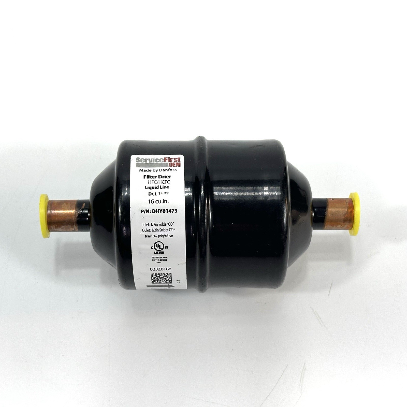 NEW Service First DHY01473 Liquid Line Drier 16cu.in. 1/2in Inlet 1/2in Outlet