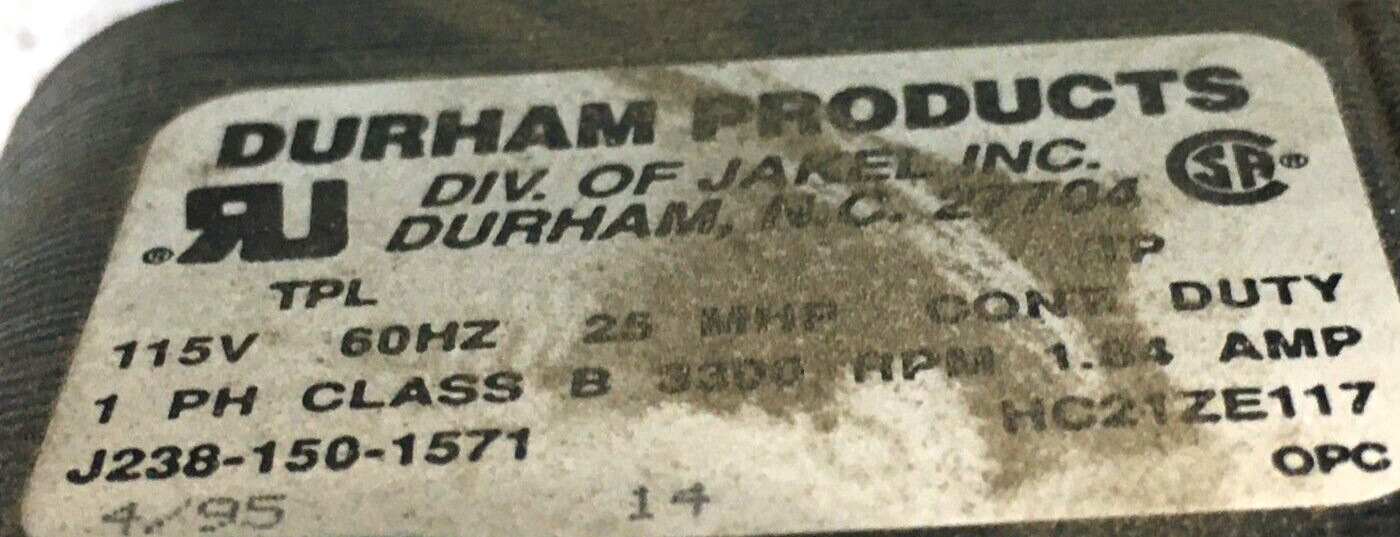 Durham J238-150-1571 Draft Inducer Blower Motor HC21ZE117 115V used #M137A