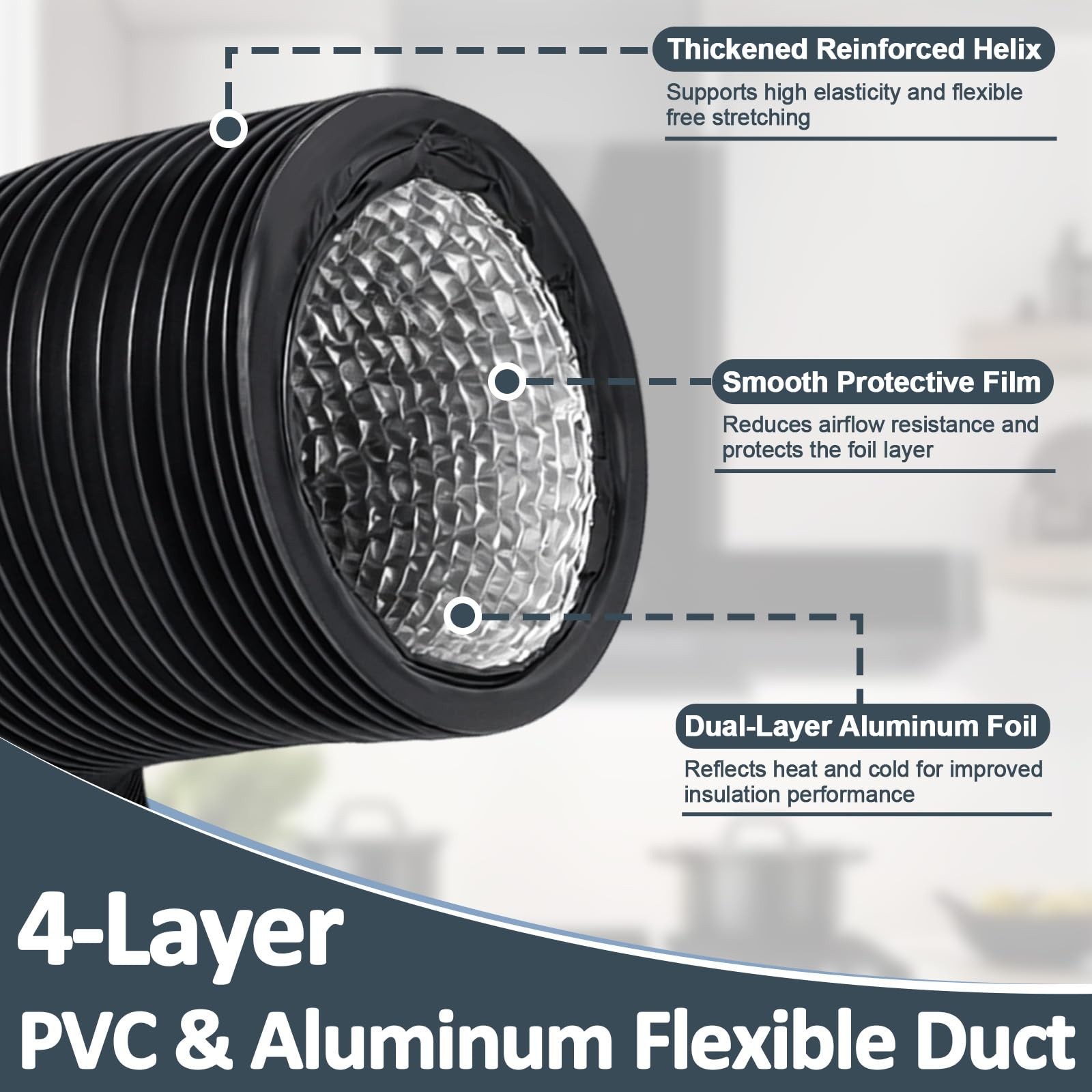 4 Inch Dryer Vent Hose, 9 FT Flexible 9ft Hose-Black, Black