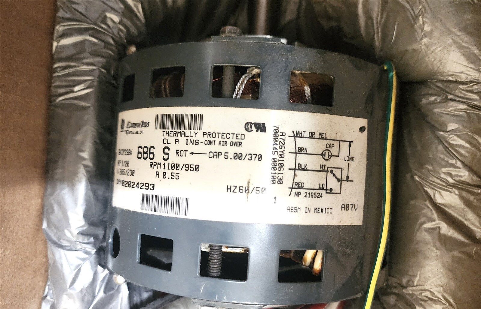 OEM McQuay – 802024293 KCP29BK686S – DBL SHAFT 1/20HP BLOWER MOTOR 230/265V -NEW