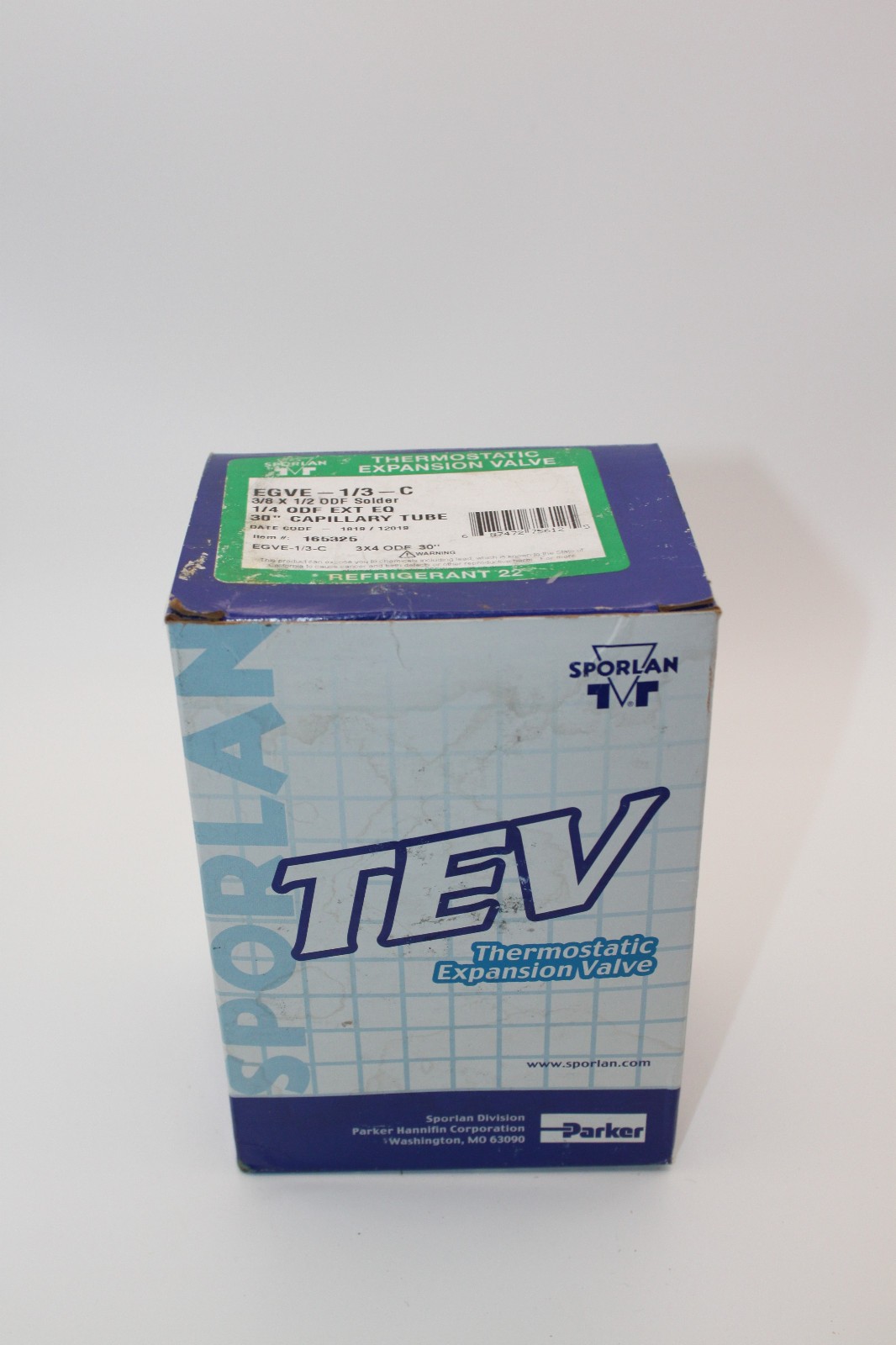 Sporlan EGVE-1/3-C TEV Expansion Valve R22 3/8 x 1/2 ODF Ext Eq NEW