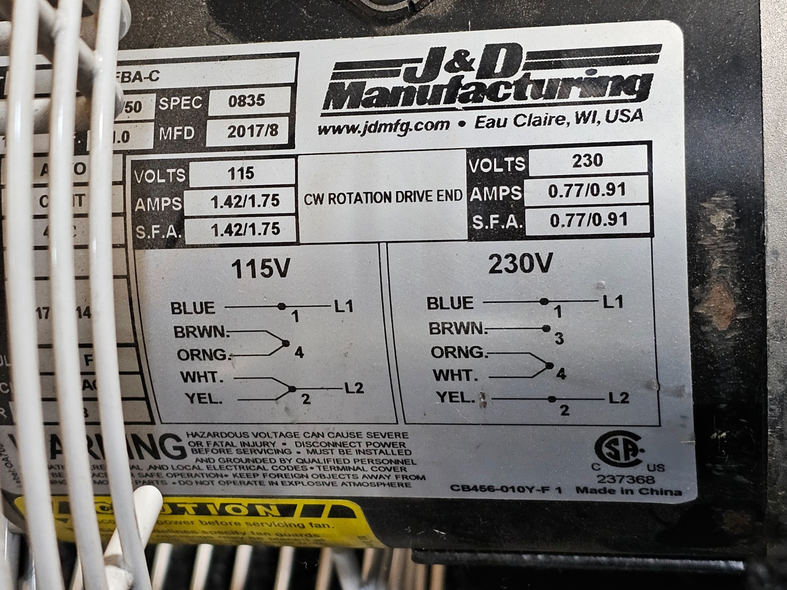 J & D VBG12 1PH S-Variable 12″ Green Breeze HAF Fan With 10′ Cord *USED/WORKING*