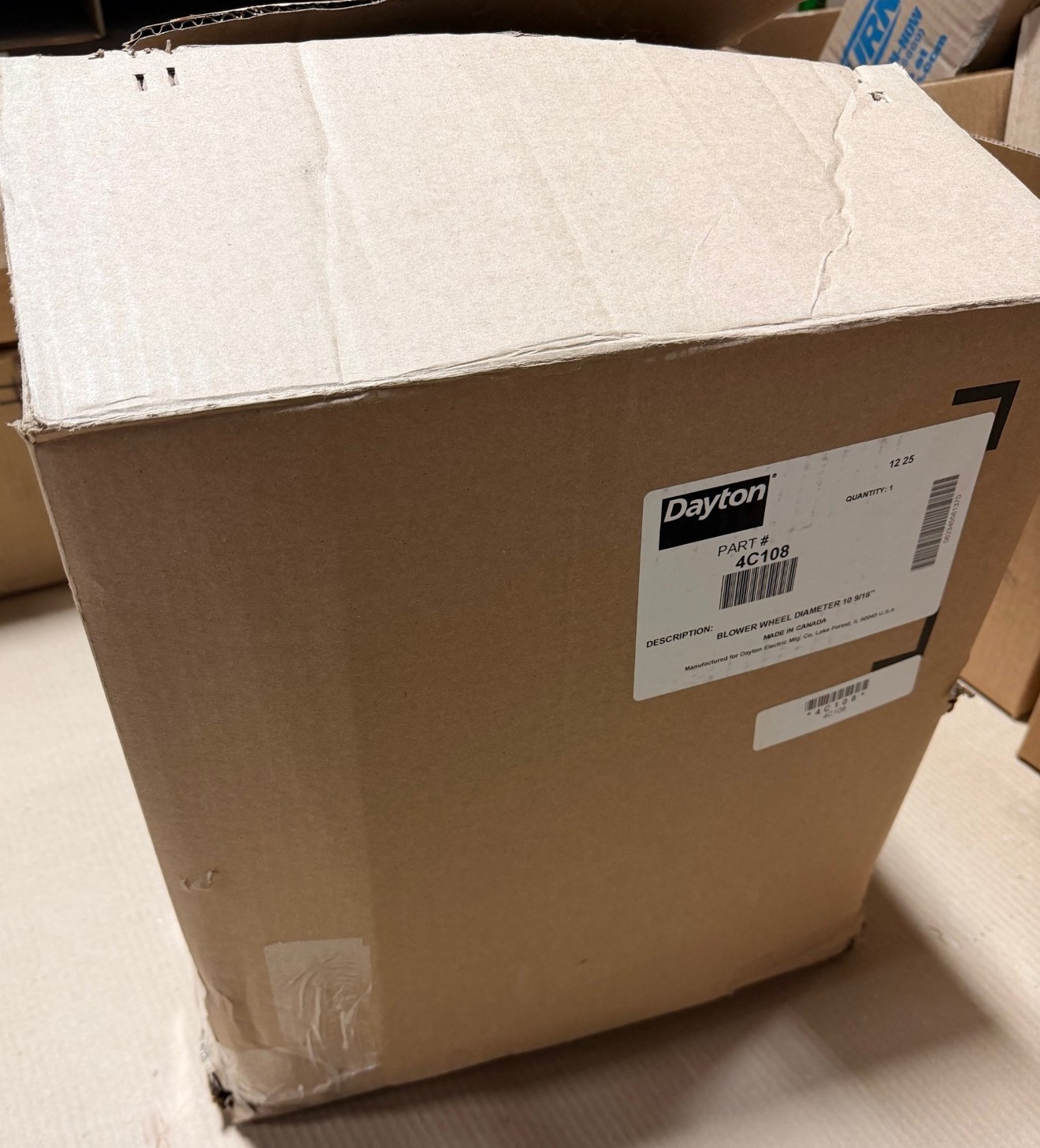 DAYTON 4C108 HIGH PRESSURE BLOWER, DIRECT DRIVE, 10-1/2″ WHEEL, 297-734 CFM NEW!