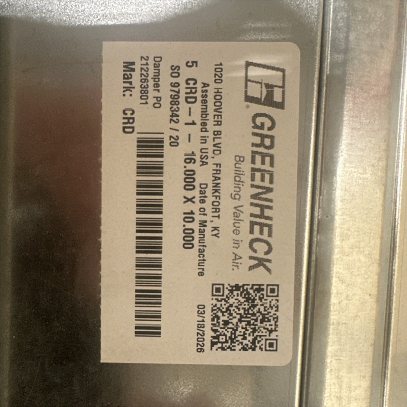 Greenheck Ceiling Radiation Damper 16×10