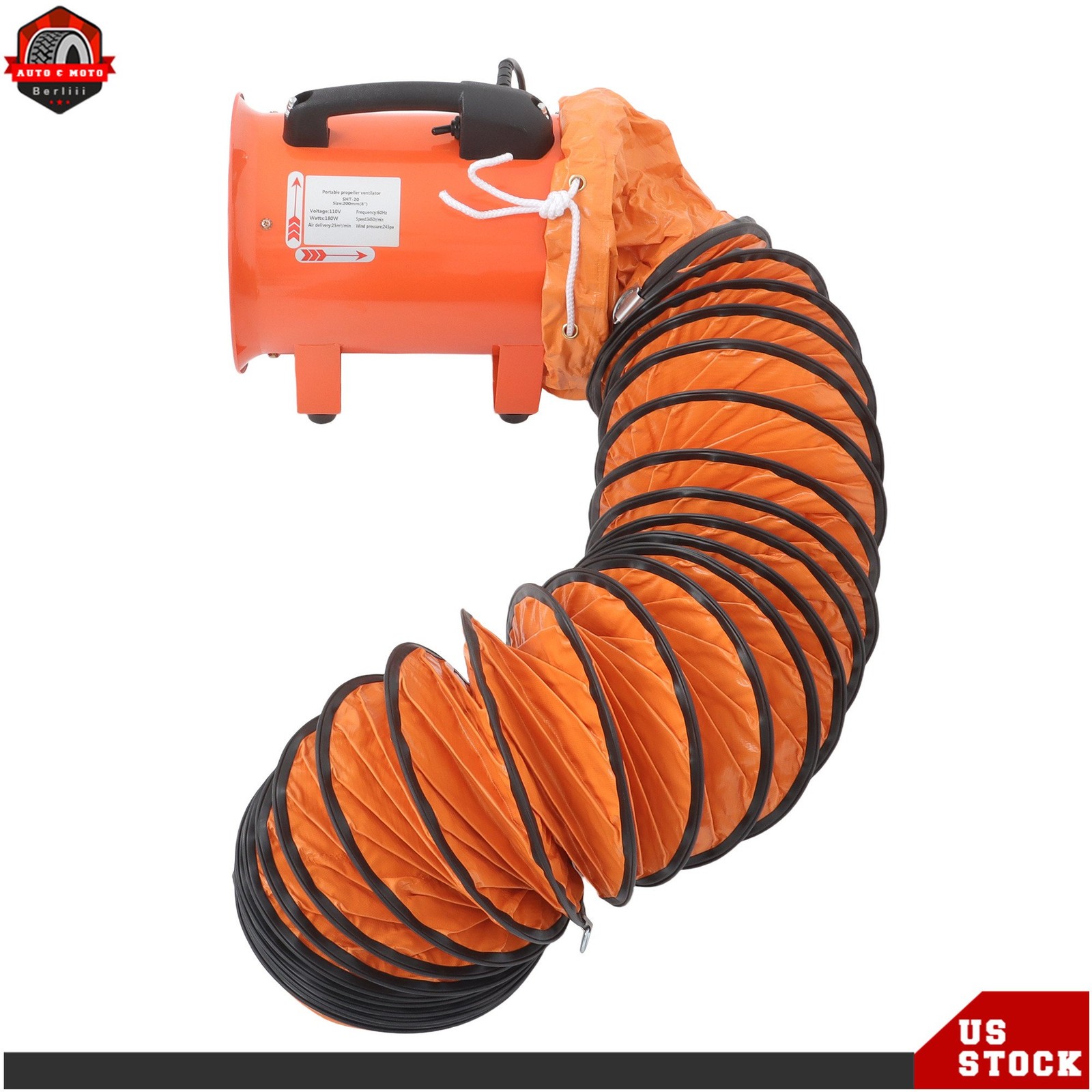 8″ Utility Blower Fan Exhaust Fan 180W 900CFM Ventilation Fan Portable 3450RPM