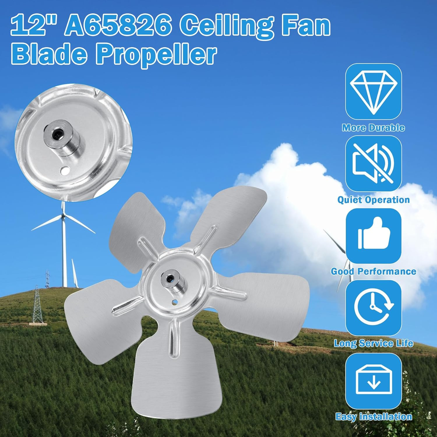 A65826 Metal Fan Blade 8″ Diameter 5 Blades 1/4″ Bore Hub CCW 27 Degree Prop