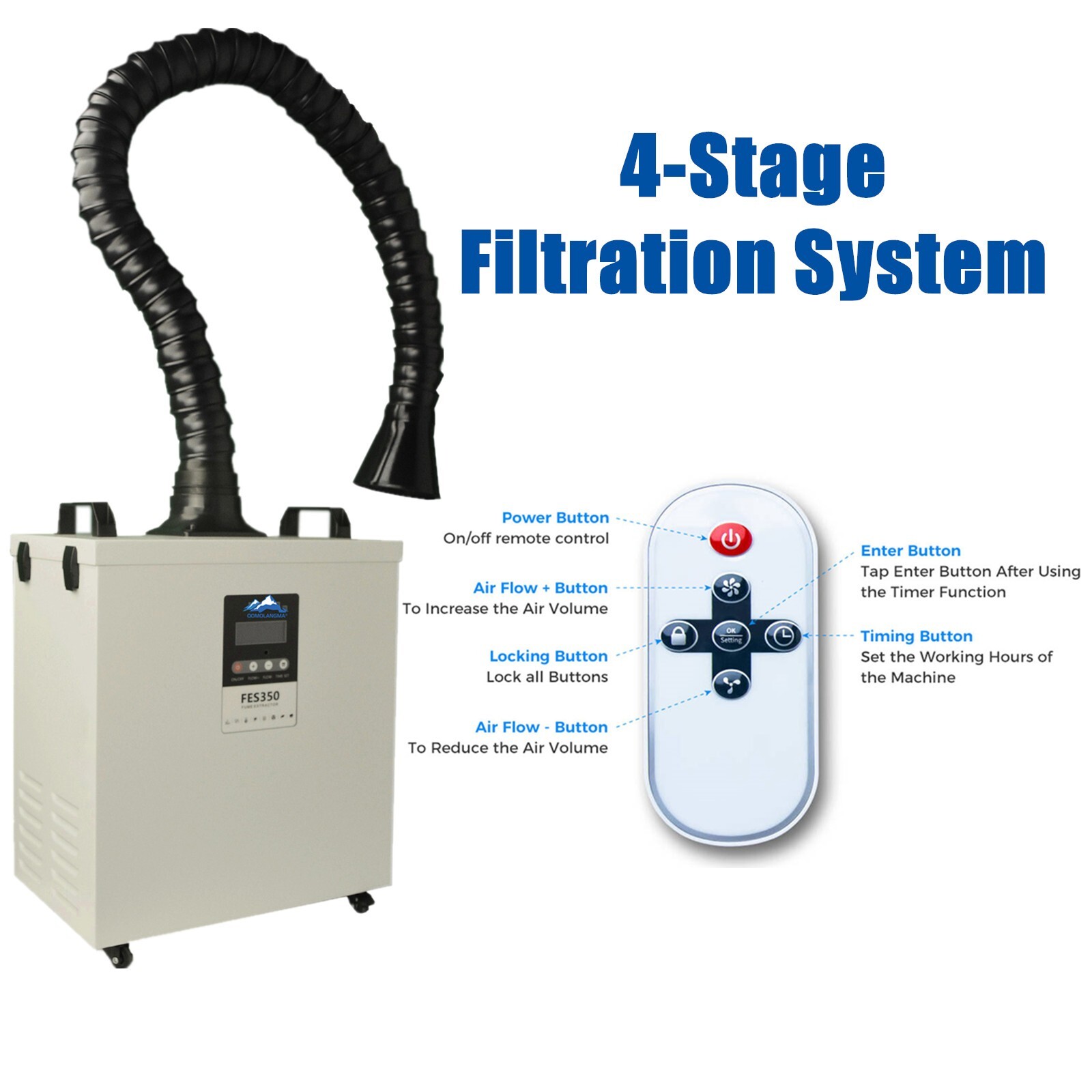 Pick-up 350W Fume Extractor Filter Air Purifier with 4-Stage Filtration System