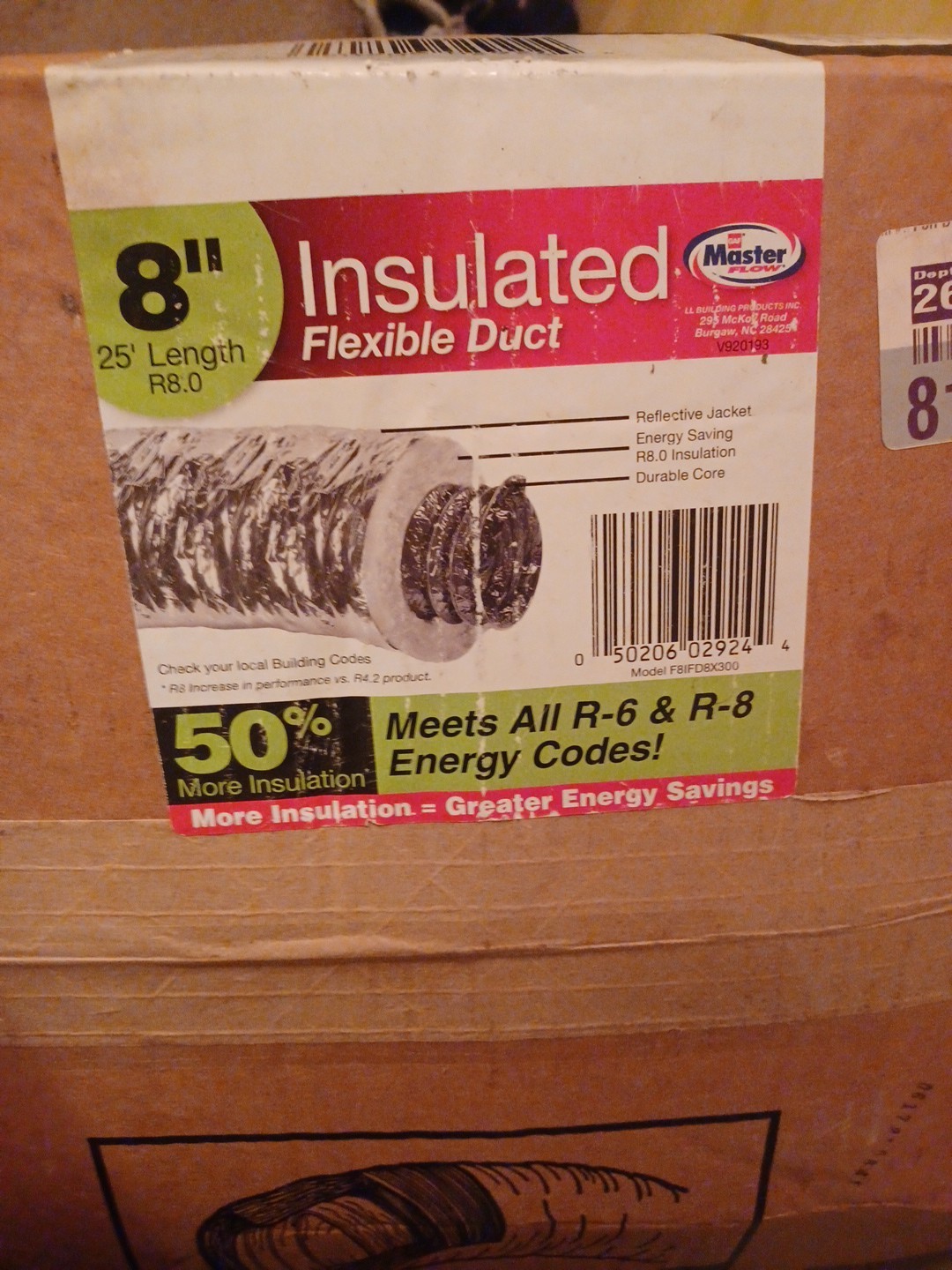 Master Flow 8 in x 25 Ft Flexible Duct R8 Heavy Duty Insulated Reflective Jacket