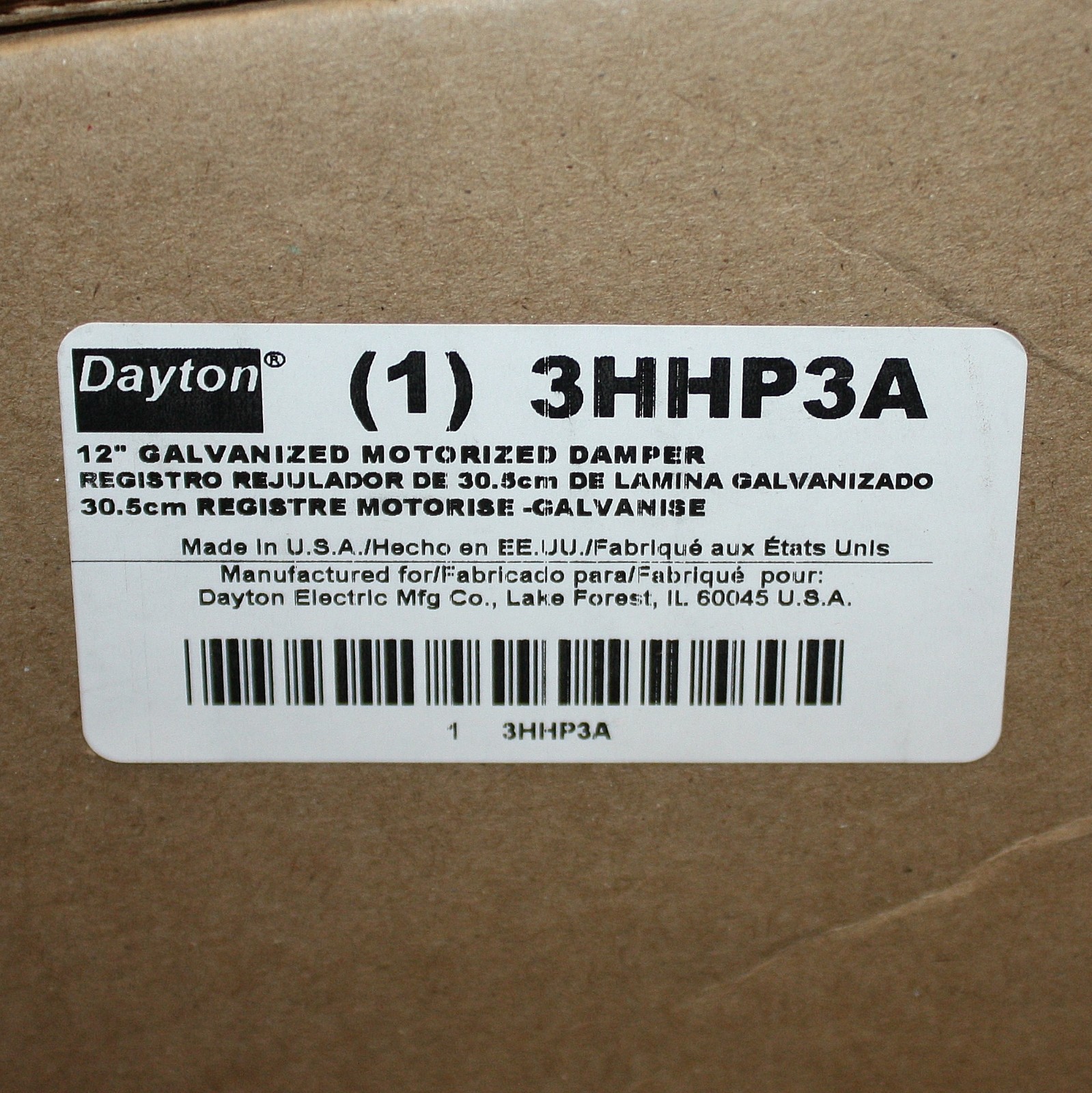 Dayton Motorized Control Damper 3HHP3, 12″ Square, 100-240V AC, Belimo Actuator