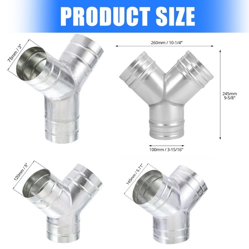 Strong Galvanized Steel Y Style Passage Duct Component 45 Degree Bend Structure