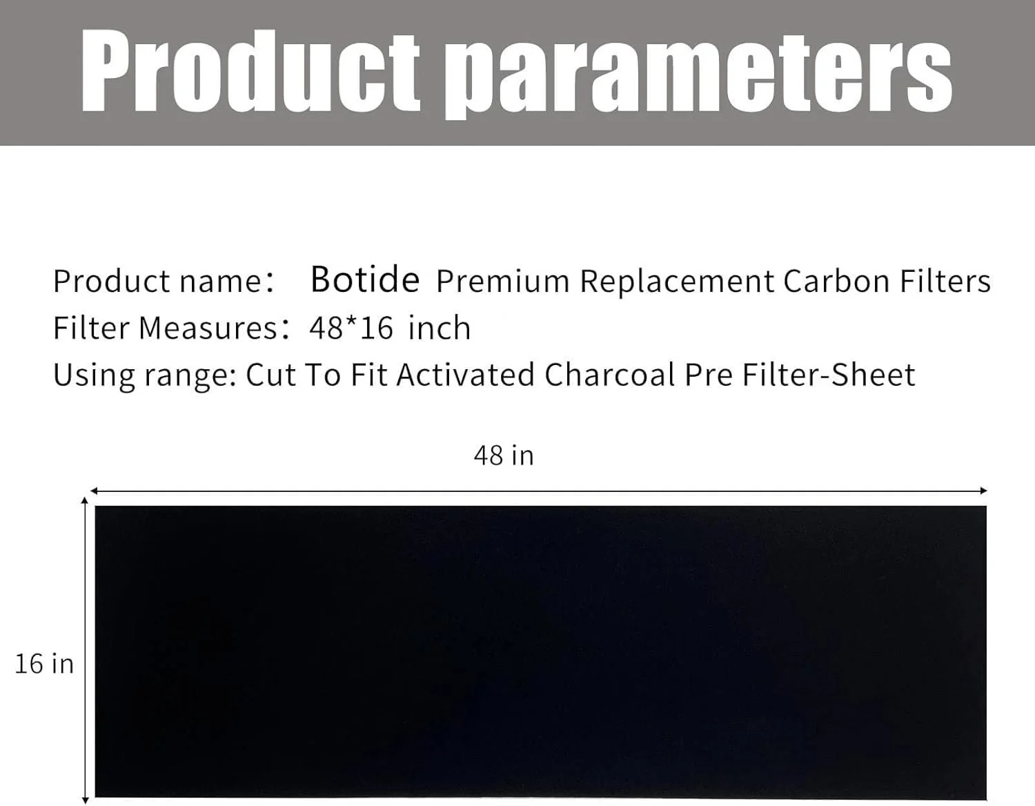 48 x 16 Inch Cut-to-Fit Activated Carbon Fabric Filter Sheet Charcoal Air Vent F