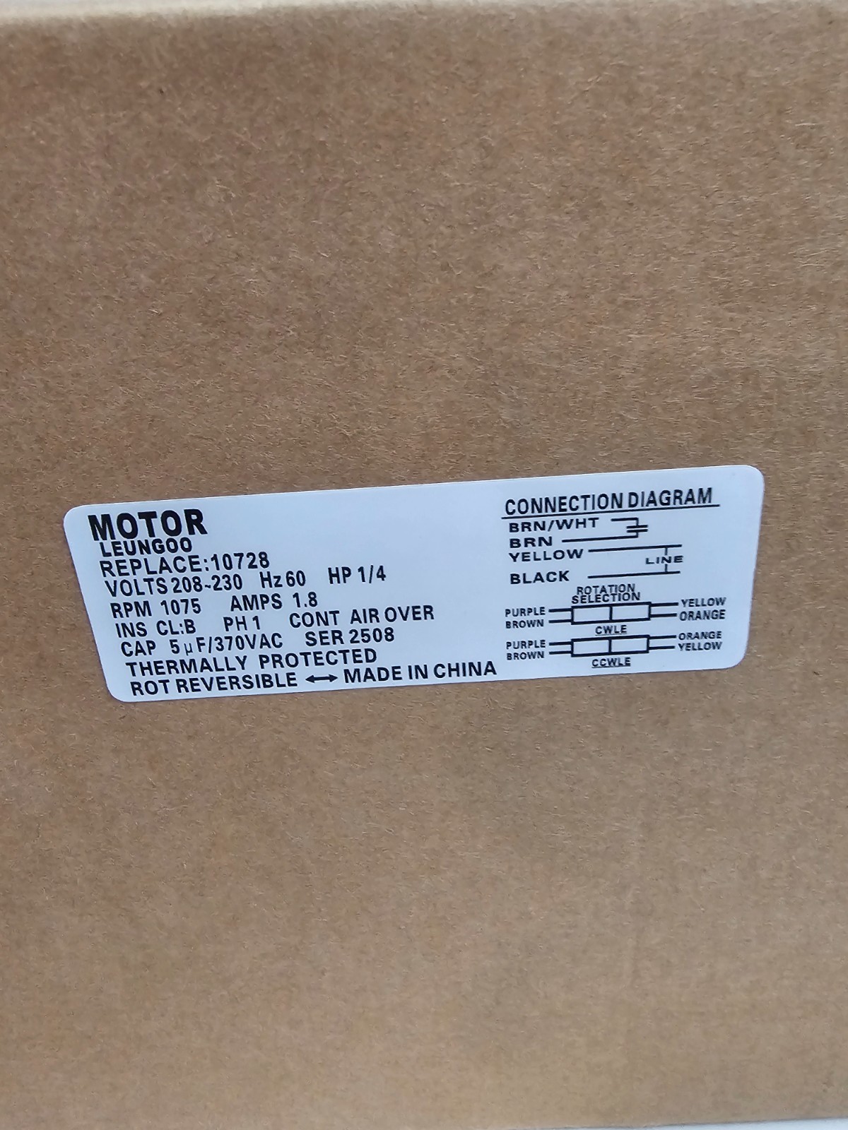 10728 1/4HP Condenser Fan Motor 1075 RPM 208-230V Replaces Mars Fasco Genteq