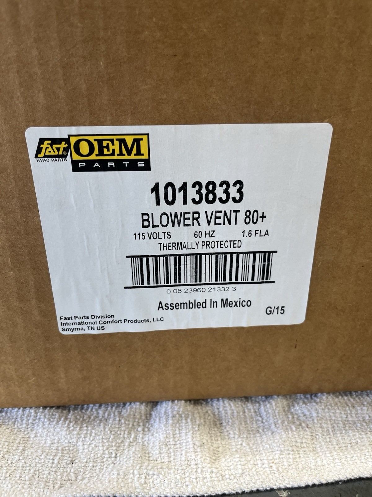 Blower Vent 80+ 115 Volts 60HZ 1.6FLA Thermally Protected 1013833