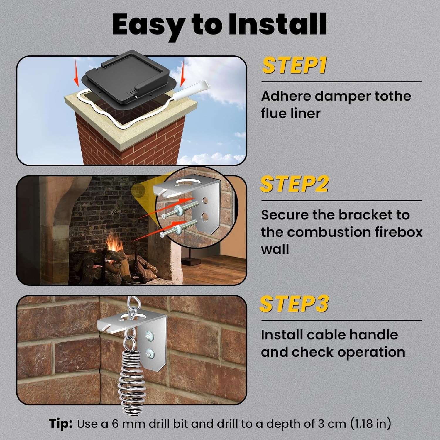 Chimney Damper Kit 13″x13″, Air Tight Chimney Damper for Wood-Fueled Masonry Fir