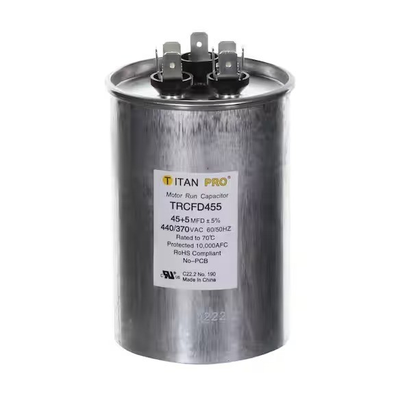 TitanPro TRCFD455 Dual Run Capacitor 45/5 MFD 440/370V HVAC Motor