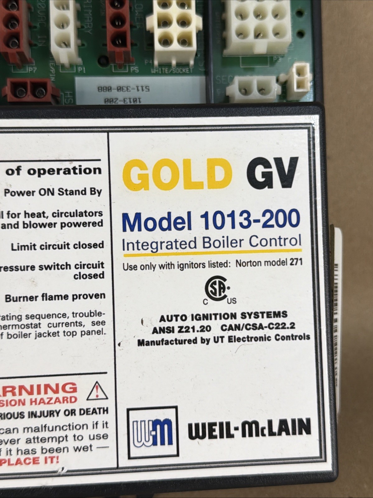 Weil McLain 1013-200 Gold GV Integrated Boiler Control Board 511-330-088 (C1)